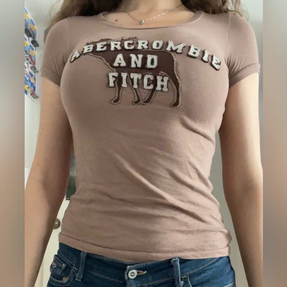 Abercrombie & Fitch Taupe Mauve Moose Graphic Tee Y2K Vintage - Picture 2 of 11